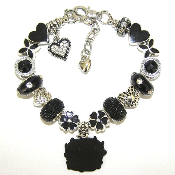 Betty Boop Bracelet With Stylish Black European Beads & Charms, Crystals, Hearts - Picture 6 of 6